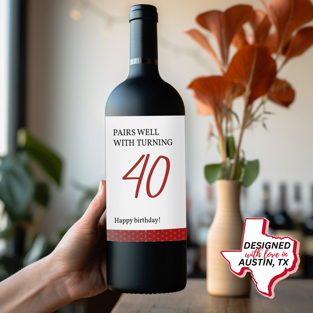 Turning 40 Wine Bottle Label