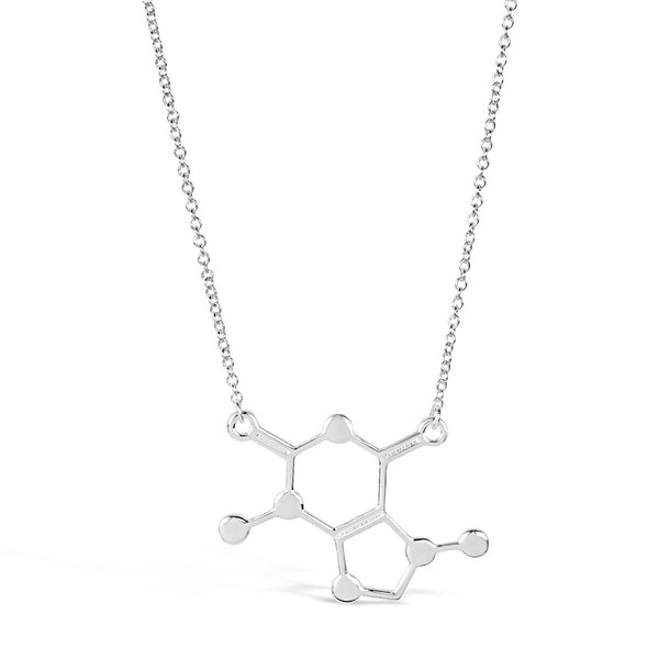 Silver Caffeine chemical Molecule Necklace for Coffee Lovers-Rosa Vila Boutique